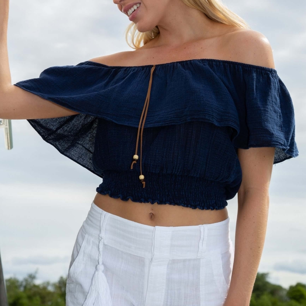 Cotton Natural Off-the-Shoulder Top